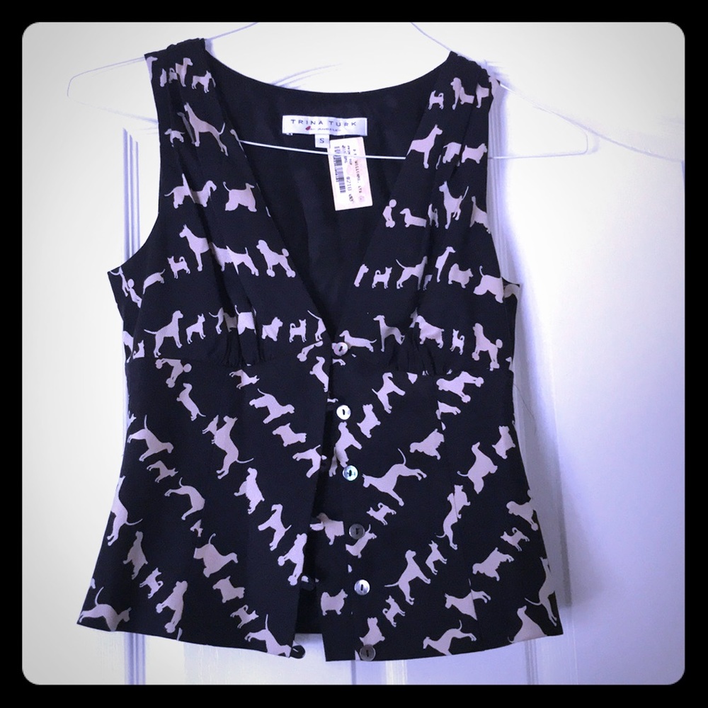 NWT Trina Truck silk dog print blouse